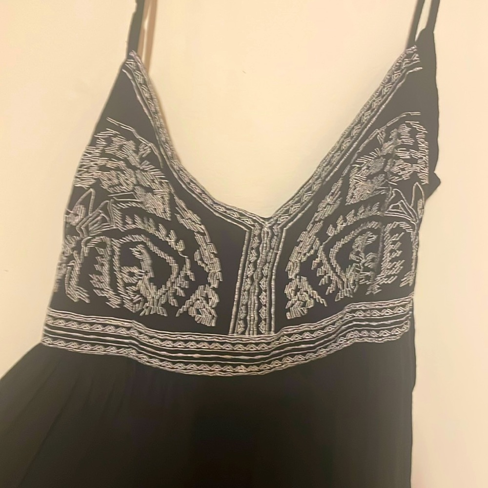 S/M backless black maxi with white embroidery